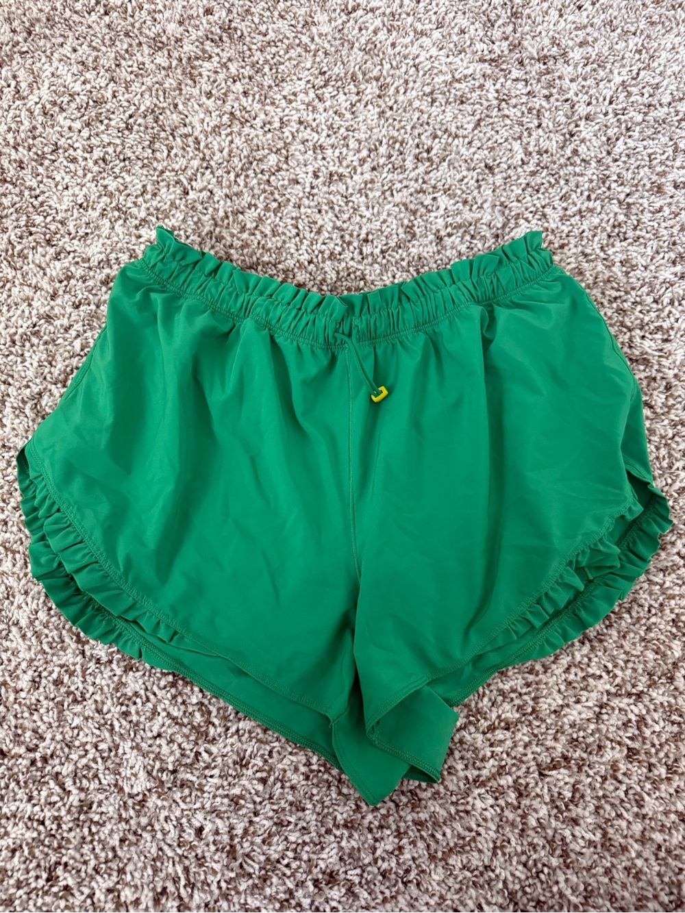 aerie Bright Green Ruffle-Hem Athletic Shorts with Built-In Spandex